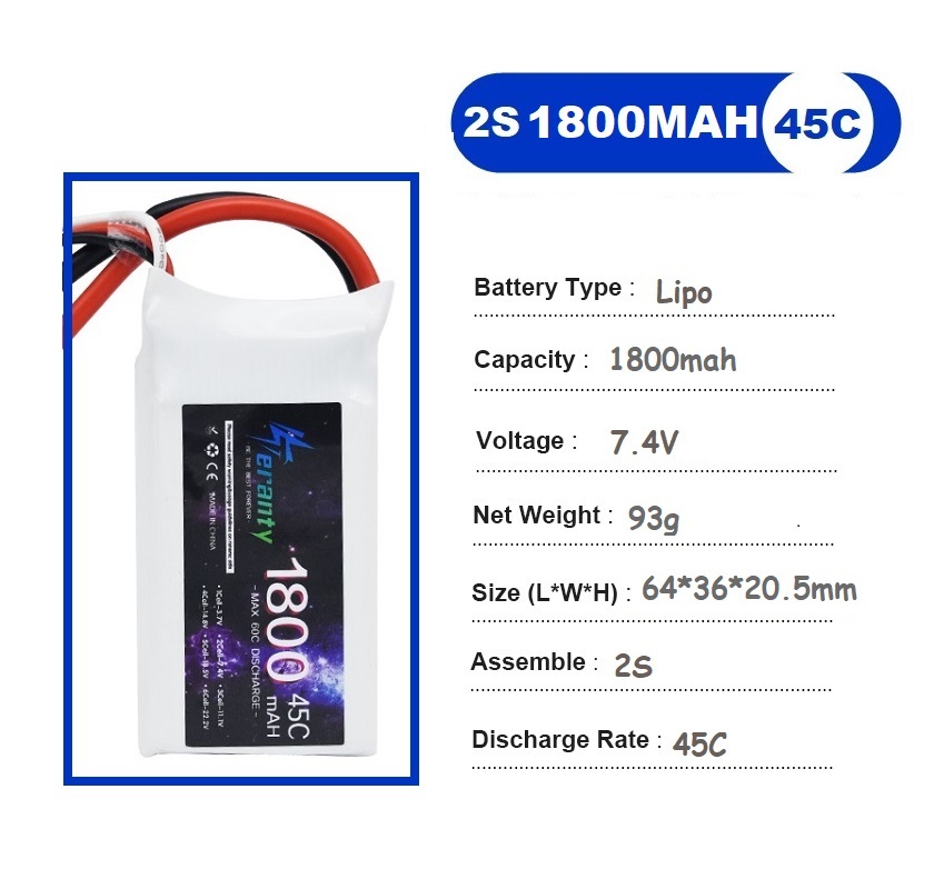 2PCS 7.4V Lipo 2S Battery 1500 - Drone Racing Battery avis et prix