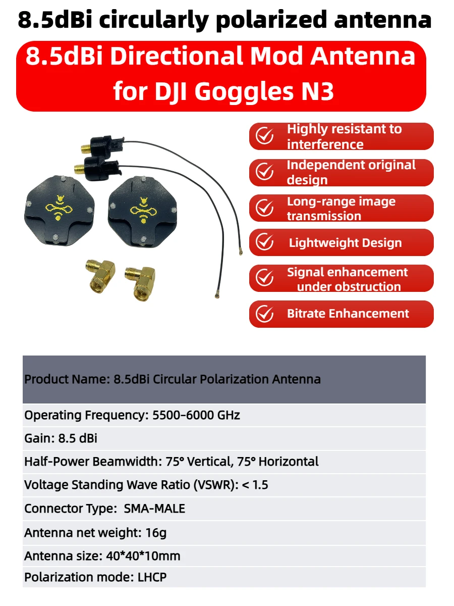 8.5dBi LHCP FPV Patch Antenna  - Drone Racing Goggles avis et prix